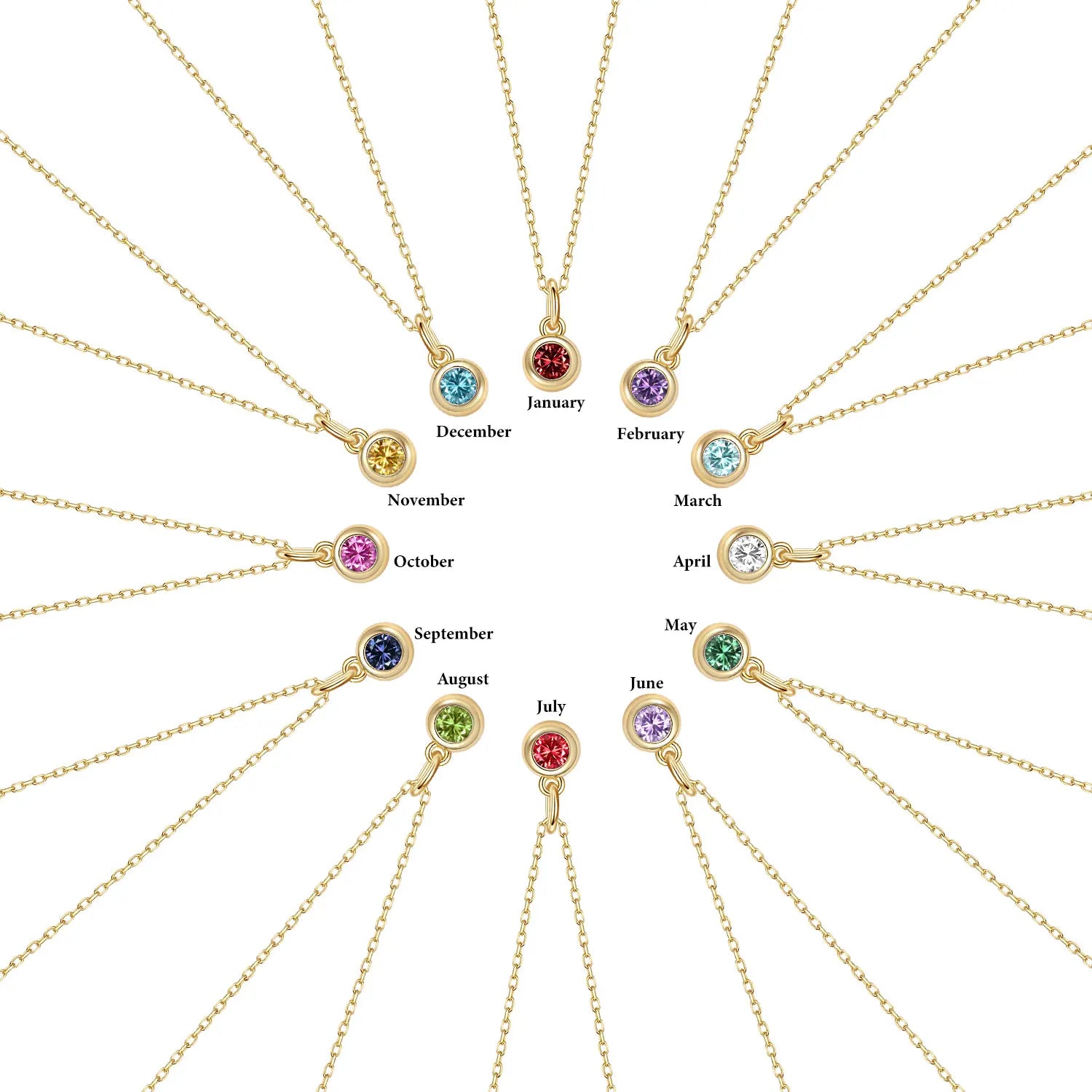 Fine Jewelry 925 Sterling Silver Necklace Gold Vermeil 12 Months Birthstone Pendant Necklace for Women