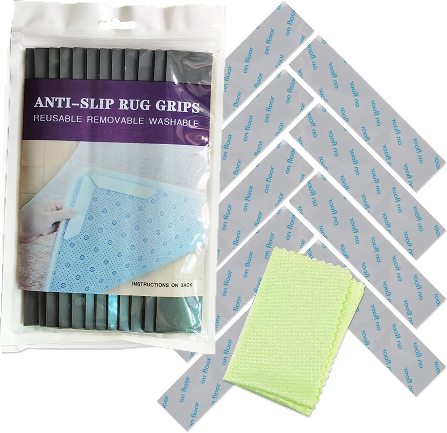 8pcs Rug Gripper Strips Antislip Sticky Carpet Tape for the Floor Under Area Rugs
