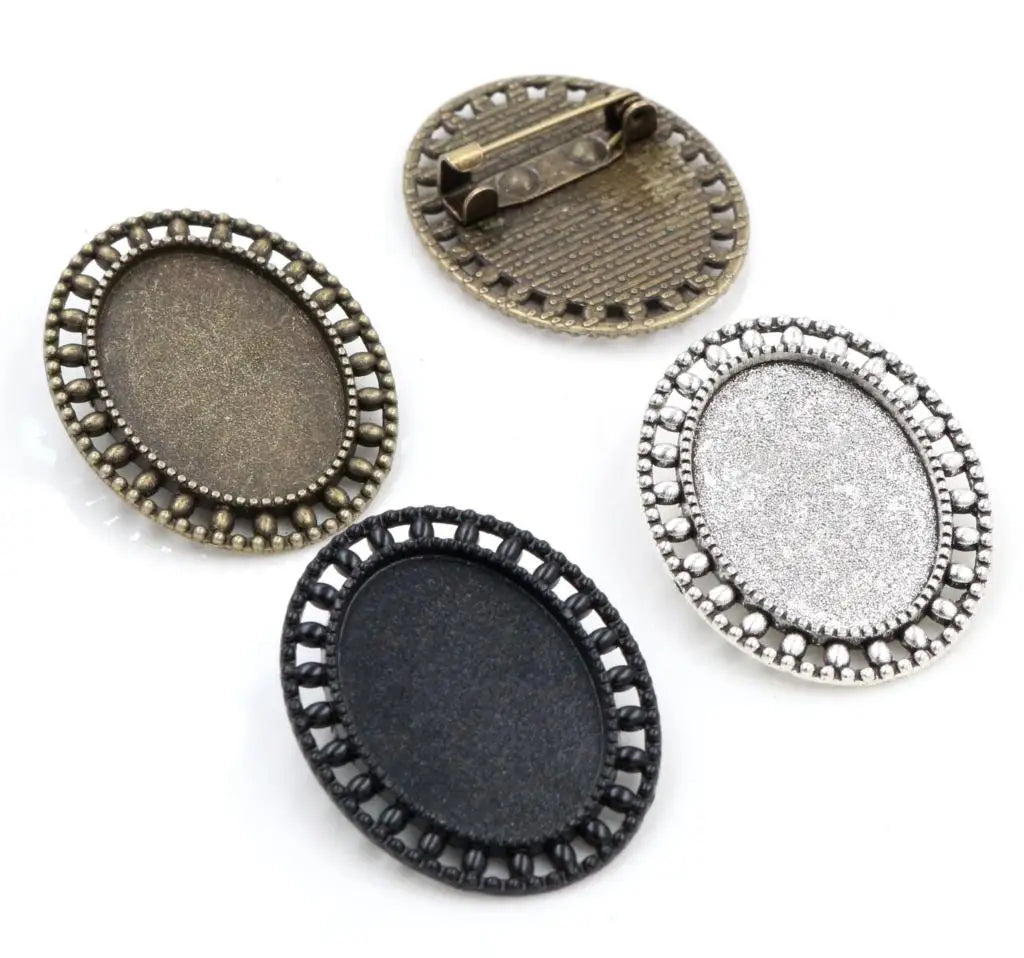 18x25mm Inner Size Antique Silver Plated Bronze Black Brooch Pin Classic Style Cameo Cabochon Base Setting