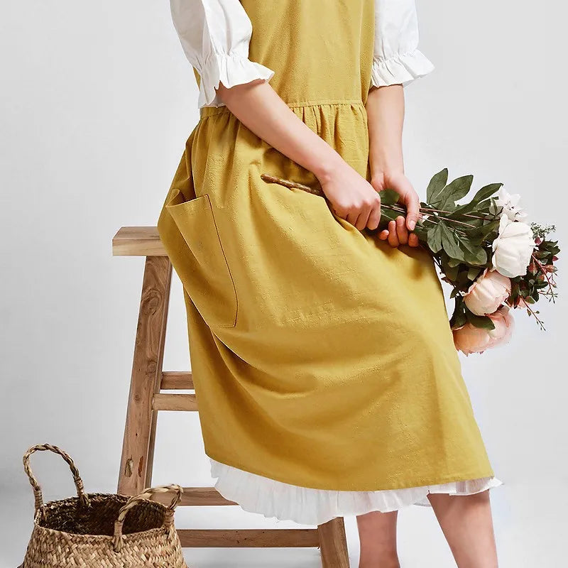 Korean Style Fancy Cotton Aprons Anti-fouling Home Kitchen Aprons for Flower Cafe Shops Bib Chef Sleeveless Apron