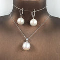 925 Silver Natural Pearl Jewelry SetAA 14-16 MM Big Perfect ROUND Nature Freshwater Pearl Pendant Necklace and 925 Earring