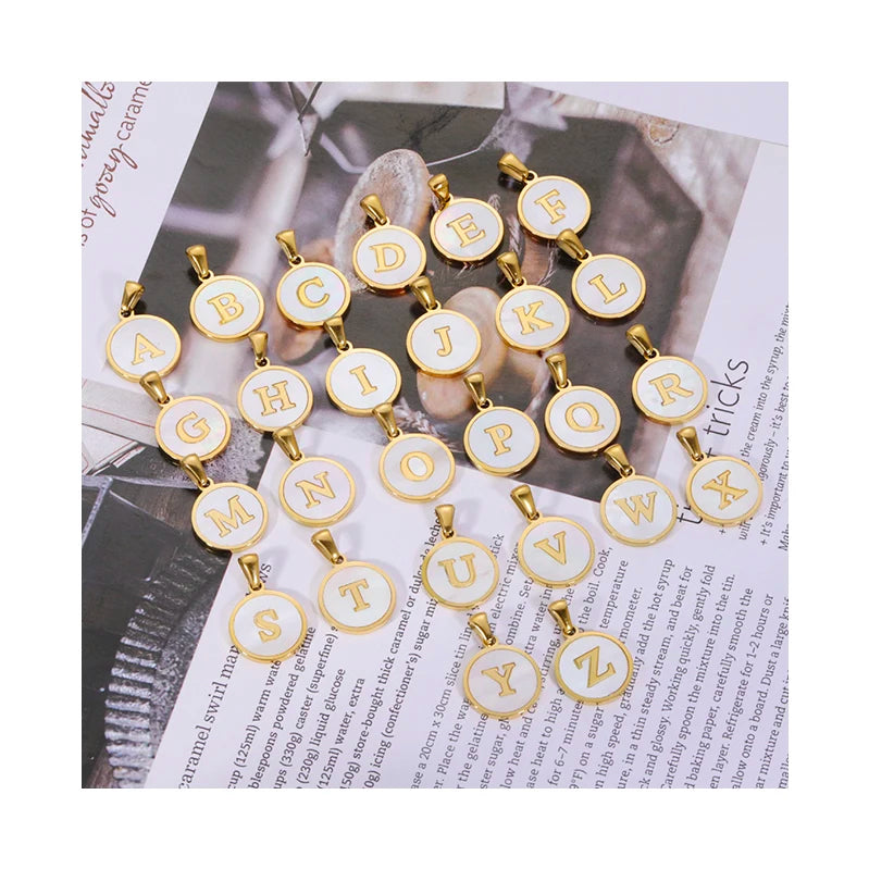 Wholesale Gold Plated Stainless Steel Shell Letter Alphabet Charm A-Z 26 Initials Alphabet Letters Charms for DIY Jewelry Making