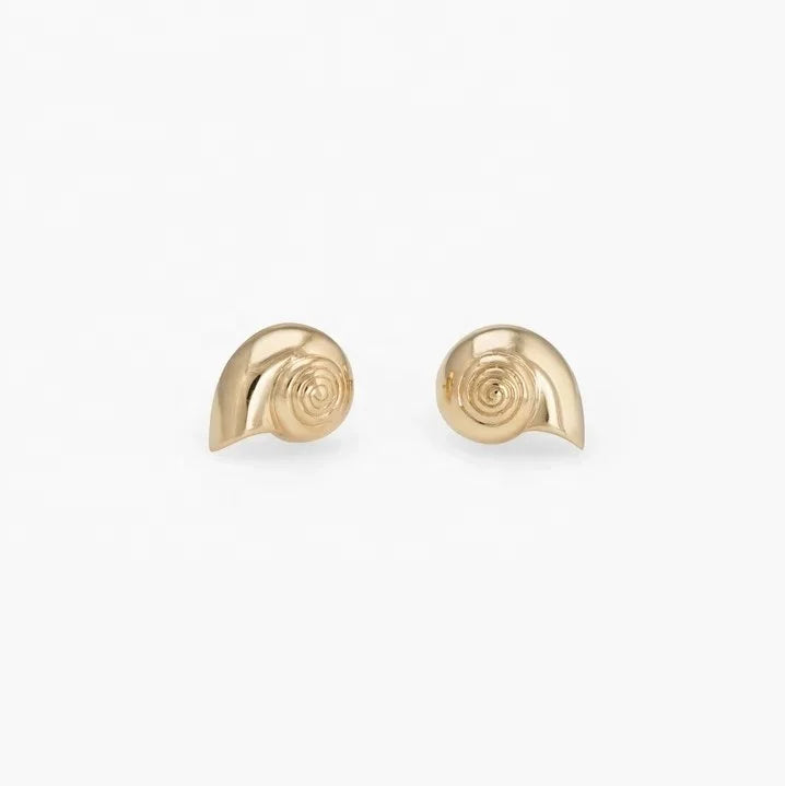 Small Minimalist Cute Metal Plain Shell Snail Conch Stud Earring Sterling Silver 925