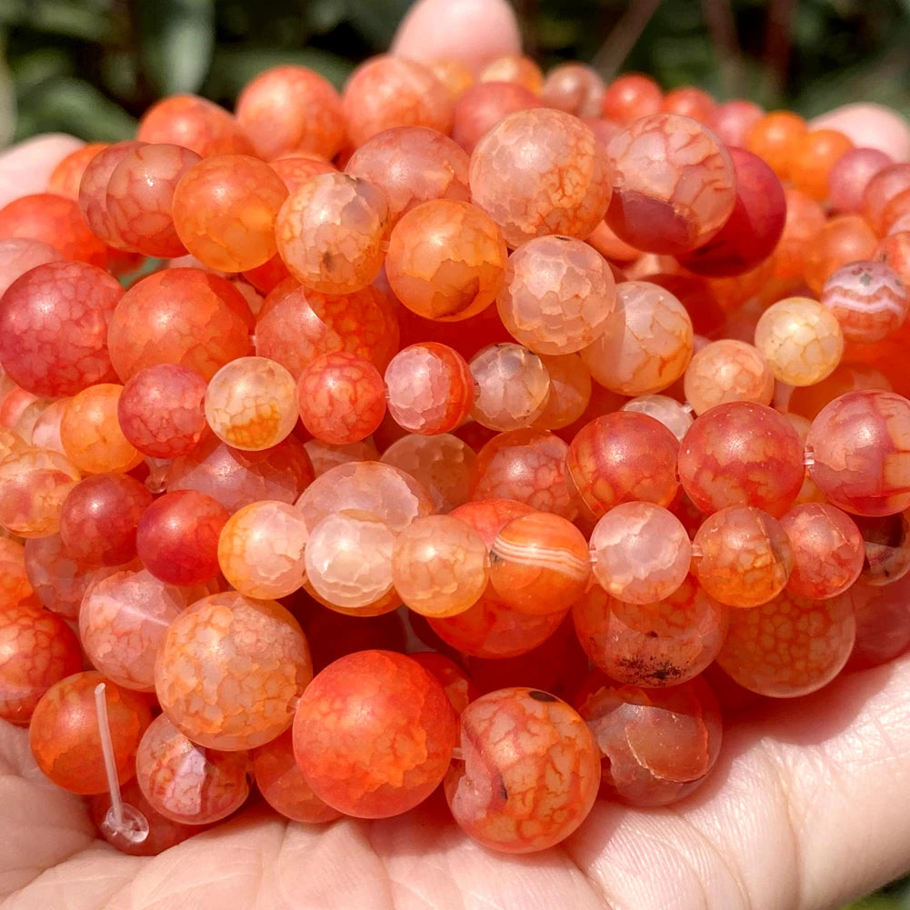AsVrai U Natural Stone Beads Matte Orange Dragon Veins Agate Round Spacer Bead for Jewelry Making DIY Handmade Bracelet Necklace