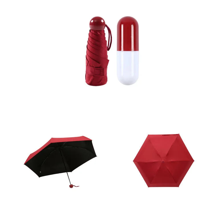 Mini 5-Folding Compact Pocket Umbrella Cute Capsule Case Plastic Handle Manual Control Minimalist Small Convenient Umbrella