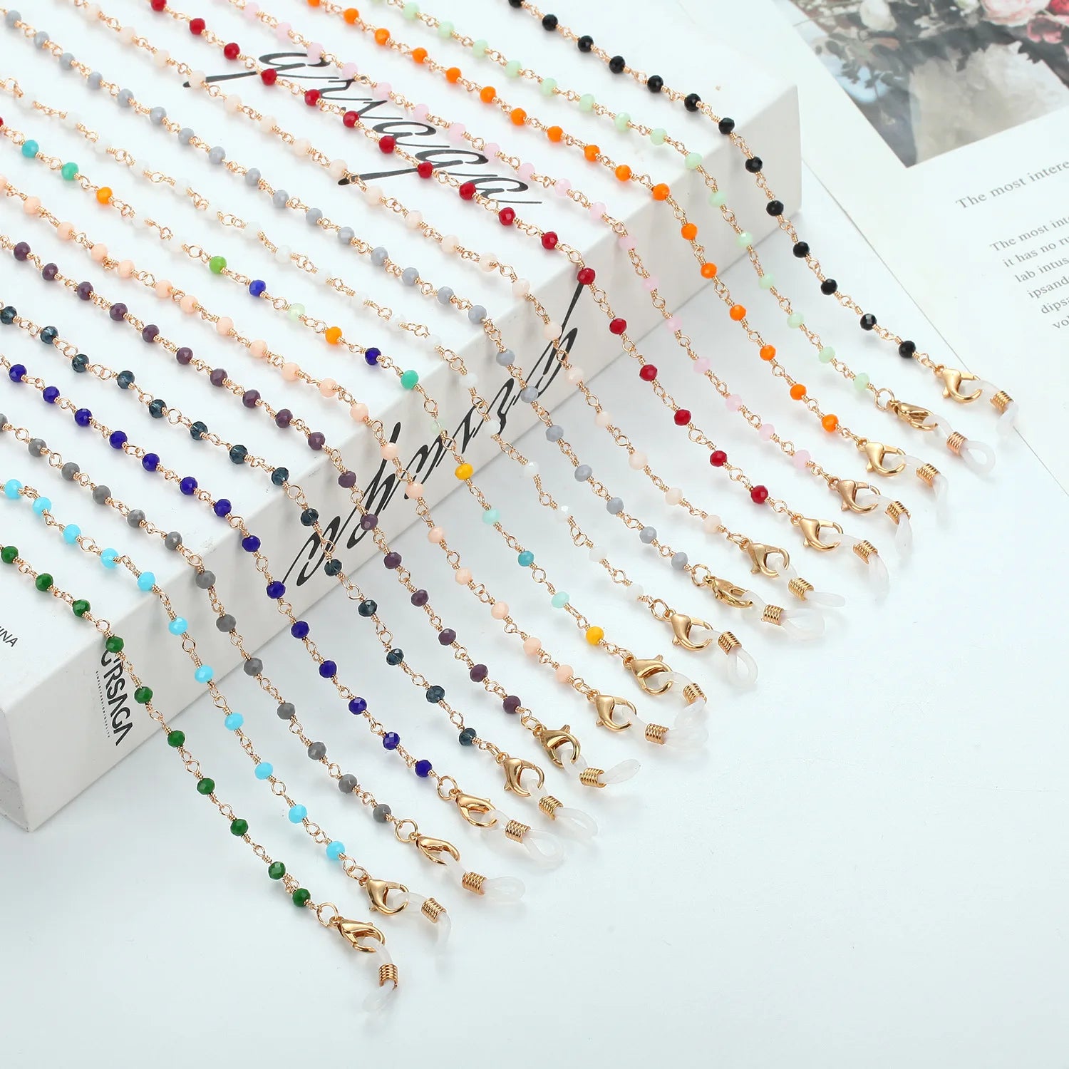 Glass Beaded Crystal Necklace Glasses Neck Strap Chain Acryl Crystal Black Beads Eyeglasses Necklace