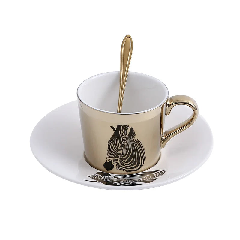 Solhui Mirror Reflection Cup Picasso Ceramic Coffee Cup and Saucer Set Funny Mugs for Friend Gift