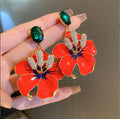 925 Silver Needle Metal Oil Dropping Flower Drop Earrings Fashion Summer Orange Crystal Flower Stud Earrings Wedding Accessories