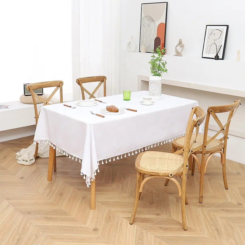 Colorful Nonwoven Tablecloth Tassel Rectangular Fitted Table Cloth Luxury Banquet Table Sheets Wedding Custom Party Tablecover