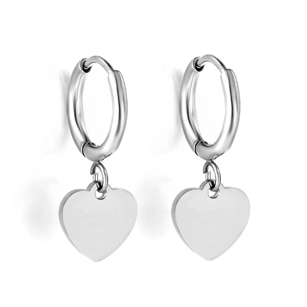 Glossy Stainless Steel Heart Dangle Hoop Earrings Female 2023 Cute Minimalist Heart Hoop Huggies Earring Jewelry for Women