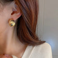 Vintage Stainless Steel Gold Plated Trendy C Shape Textured Hoop Earrings for Ladies Hypoallergenic Jewelry