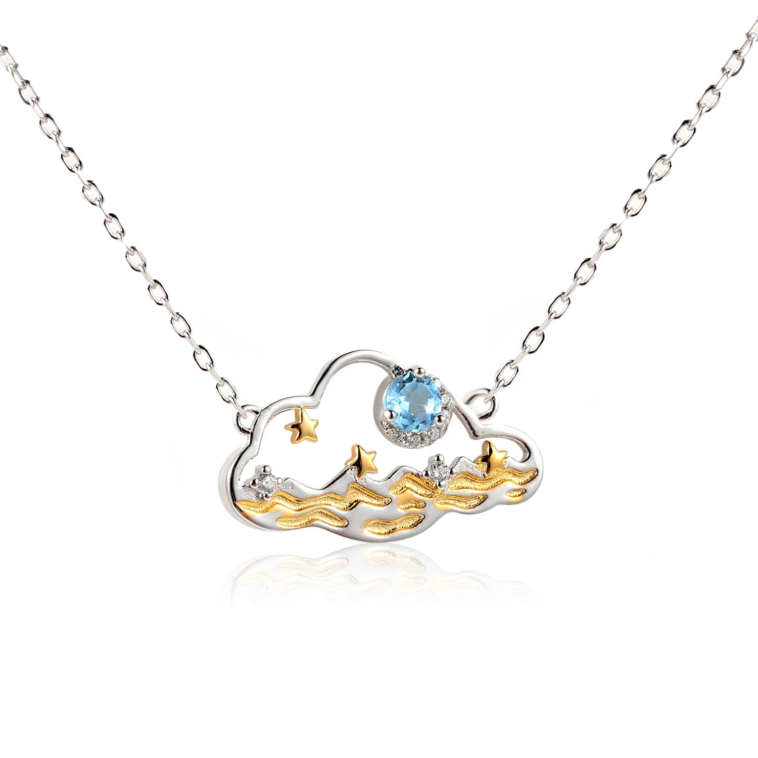 C8187 Abiding Jewelry Good Quality Star Natural Swiss Blue Topaz Necklaces Bulk Custom Made Ladies Necklace