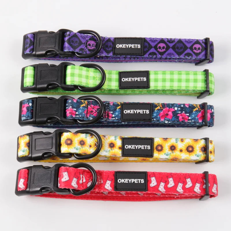 OKEYPETS Wholesale Eco-Friendly Quick Release Buckles Dog Collar Adjustable Custom Print Luxury Pet Dog Collar