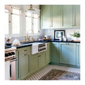 NICOCABINET Custom L-Shape Green Kitchen Cabinet High Gloss Smart Modular Design Solid Wood Shaker Plywood Sink Backsplash