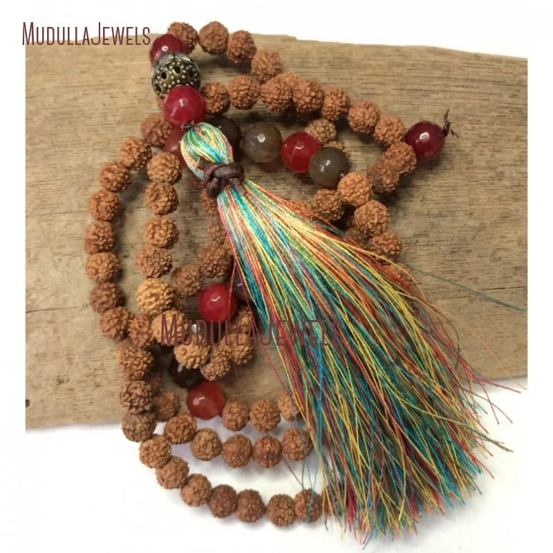 MN31746 Amazonite Mala Necklace Hiphop Beaded Yoga Jewelry with Long Tassel for Engagement Party Weddings & Spiritual Practices