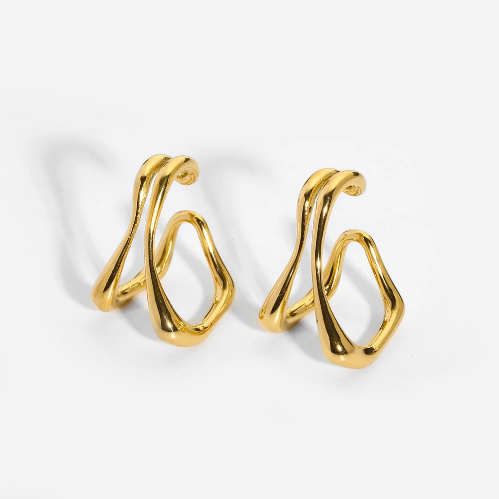 New Trendy IP 18K Gold Plated Geometric Stainless Steel No-Piercing Ear Bone Stud Earrings for Anniversary