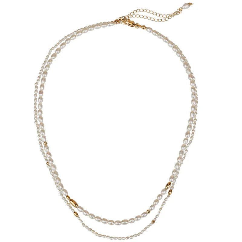 Rice Bead Freshwater Pearl Necklaces Freshwater Pearl Jewelry 18k Gold Plated Double Layered Necklace