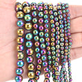 AsVrai U Natural Hematite Stone Electroplatd Colorful Color Loose Round Bead for Jewelry Making DIY Bracelet Accessory Wholesale
