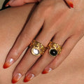 NEW BOHO GOTHIC LAVA EMBOSSED IRREGULAR NATURAL STONE RING Dazan 2025 HOT 18k PVD Gold Plated Stainless Steel Lady JEWELRY