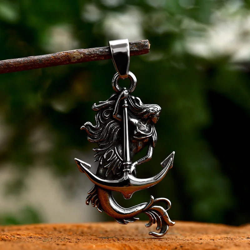 SS8-1194P 2023 New Special Design Viking Mermaid Anchor Necklace Anchor Cross Antique Pendant Retro Men's Jewelry