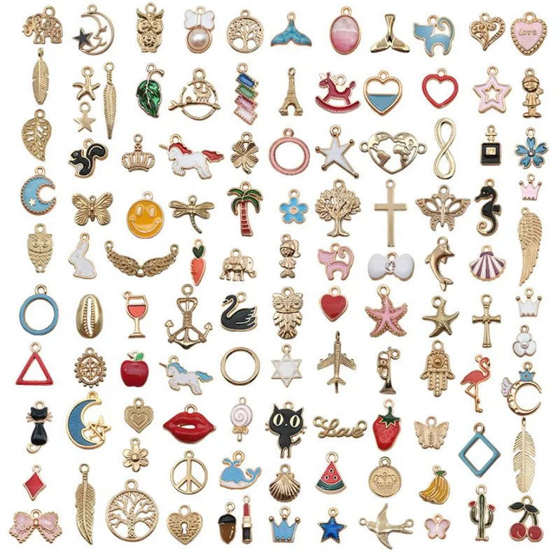 110pcs Mixed Designs Alloy Charms for Jewelry Making Alloy Designer Charms KC Gold Plating