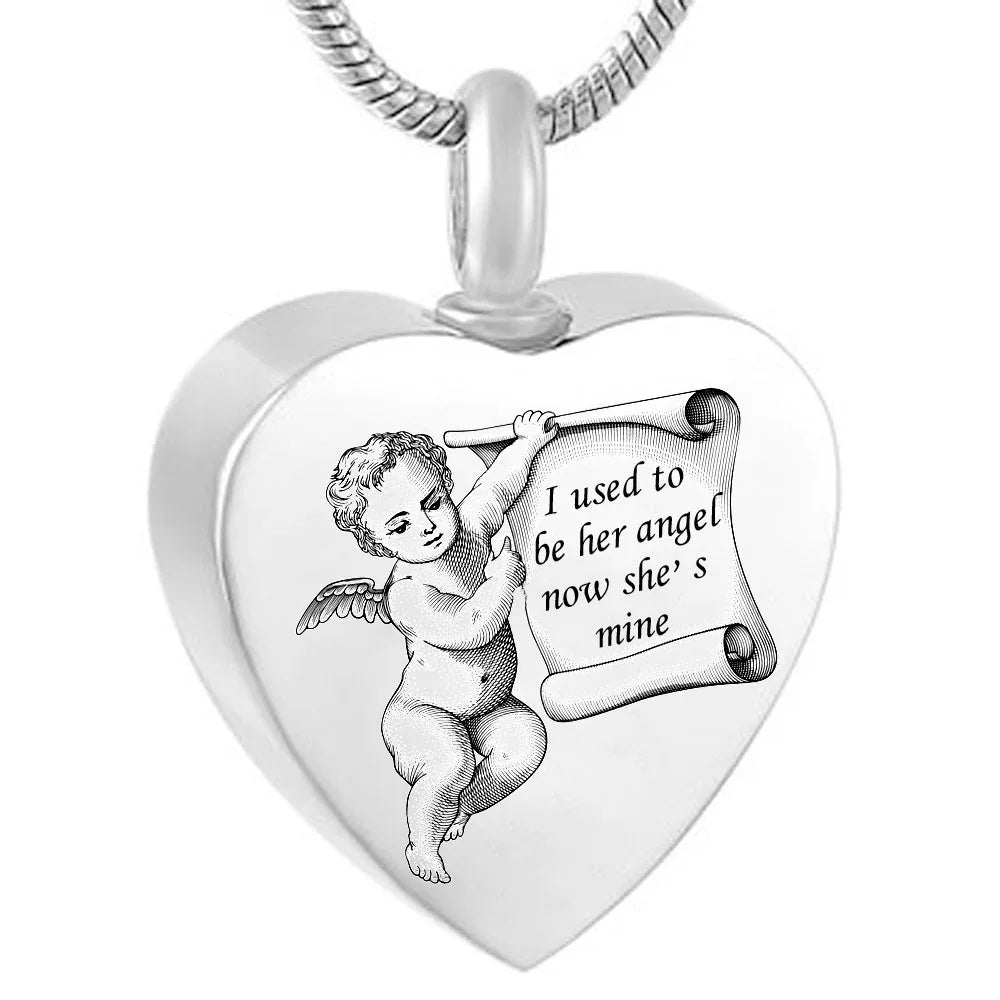 Engraved Heart Cremation Jewelry Memorial Urn Ashes Holder Stainless Steel Pendant Angel Ashes Urn Jewelry