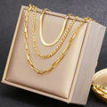 Ins America Layered Gold Plated Figaro Chain Necklace 3 Layer Stainless Steel Snake Chain Necklace for Women