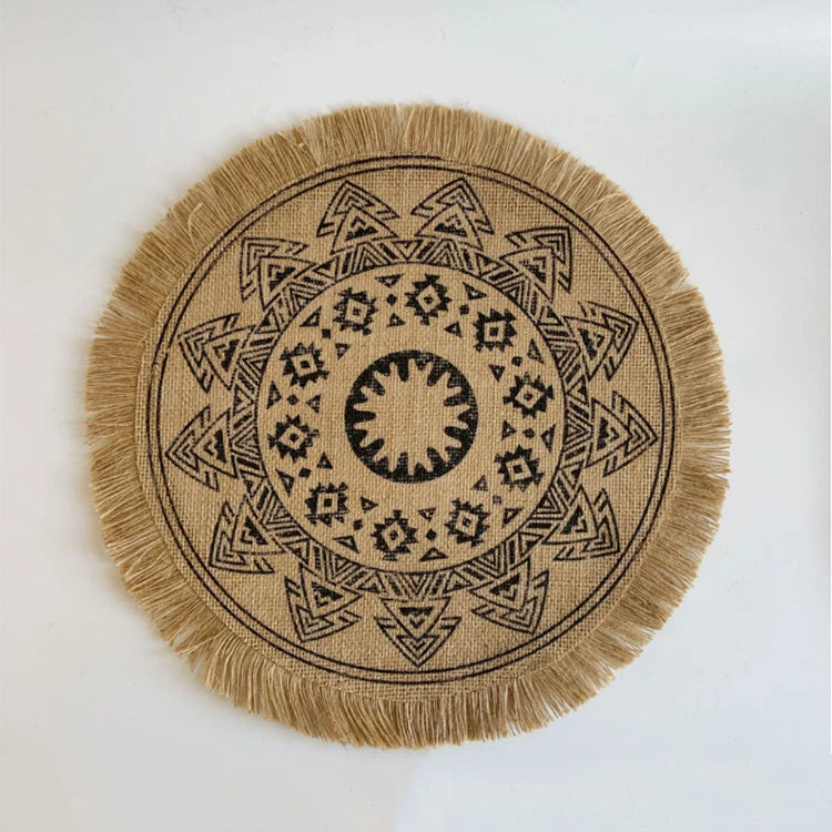 Luxury  Home Desktop Decorations Large 38cm Inch Round Jute Linen Macrame Table Cloth Place Mat for Wedding Party