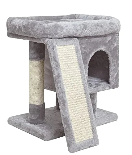 Small Eco-Friendly Classic Cat Tree House with Sisal Board Paper Wood Cat Scratcher Climbing Frame Nest Paw Grinding Rest Carton