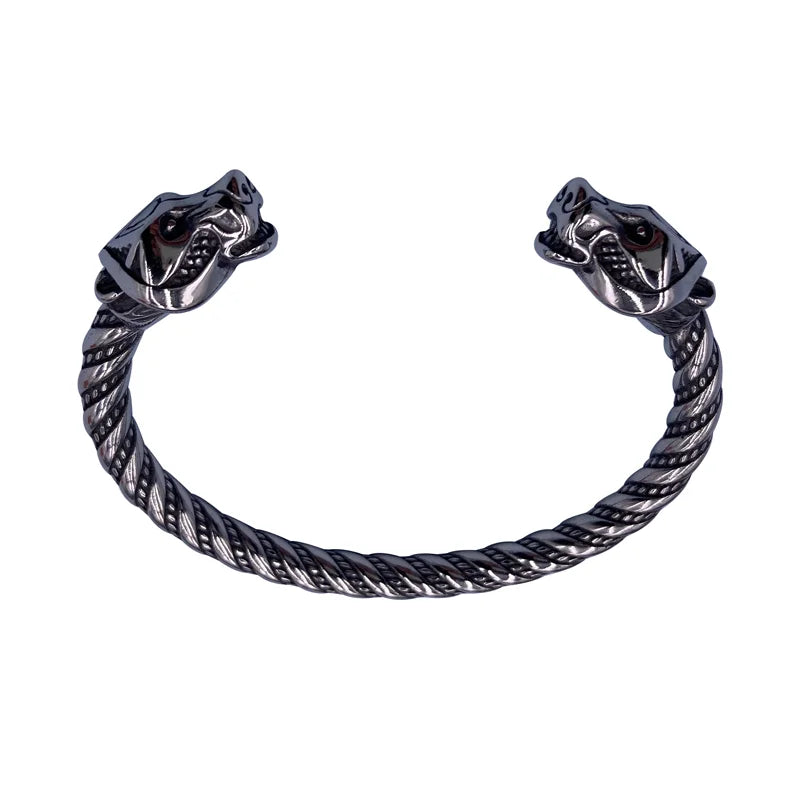 Viking Silver Bracelet Berserker  Norse Metal Arm Ring Scandinavian Bracelet With Bear Heads Viking Jewelry for Men