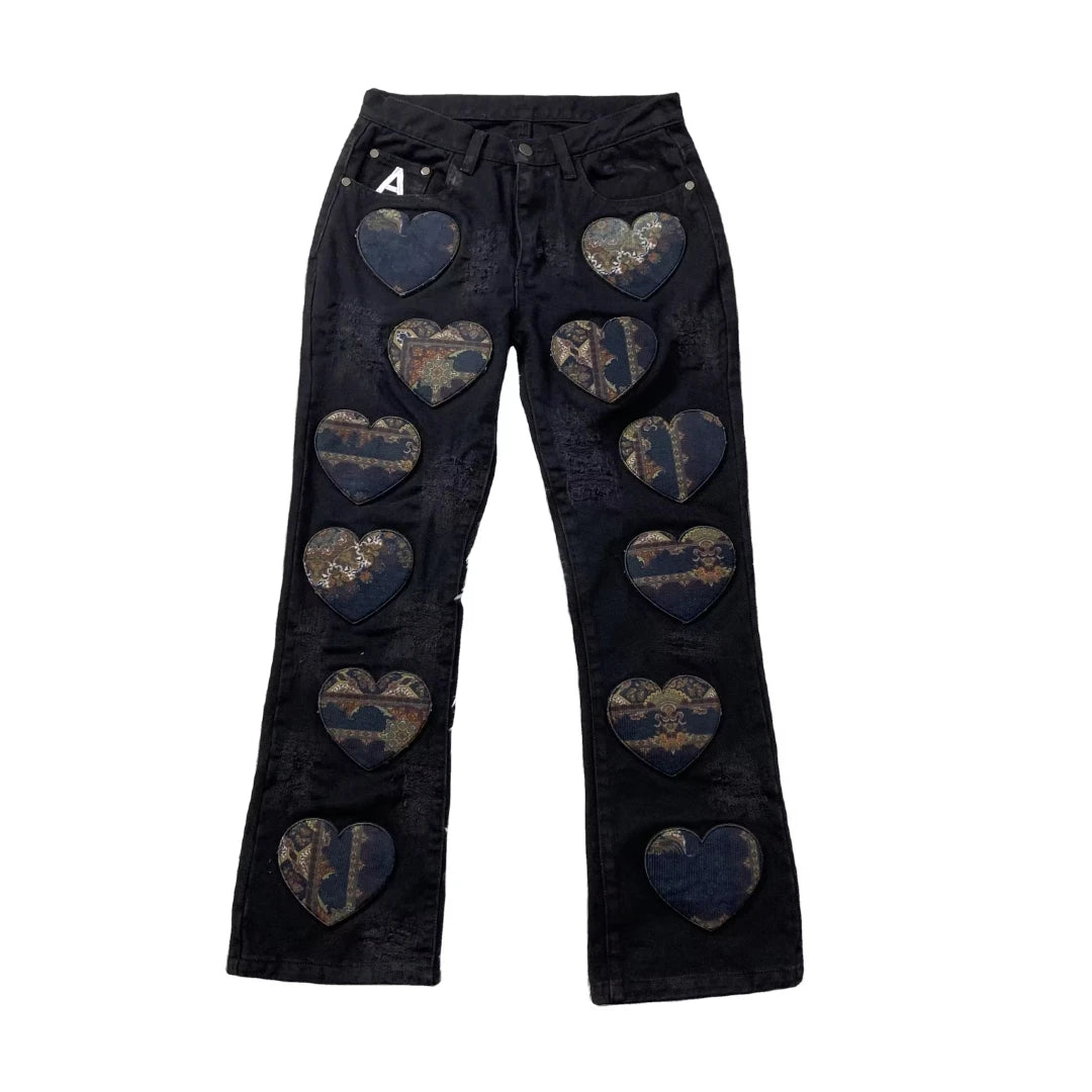 DENIMGUYS Custom Men's Embroidery Patch Applique Denim Pants  Mens Hip Hop Streetwear Distressed Ripped Jeans for Men