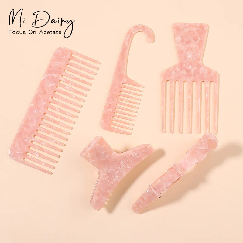MiDairy  New Arrival Custom Logo Eco-friendly Hair Brush Acetate Wide Tooth Comb Afro Pick Hair Comb Set 222008mixed