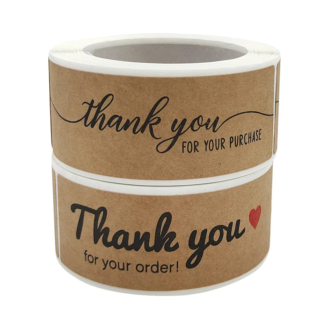 Wholesale Roll Kraft Paper Self-adhesive  Label Thank You Sticker for Order Sealing Sticker for Baking Cake