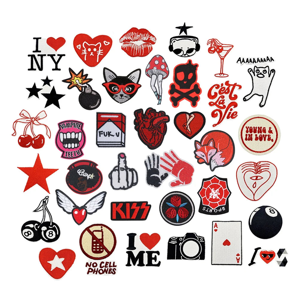 Hot Sale Punk Style Red Series Fashion Garment Custom Embroidery Diy Patches Iron on for Clothes Bag Cap