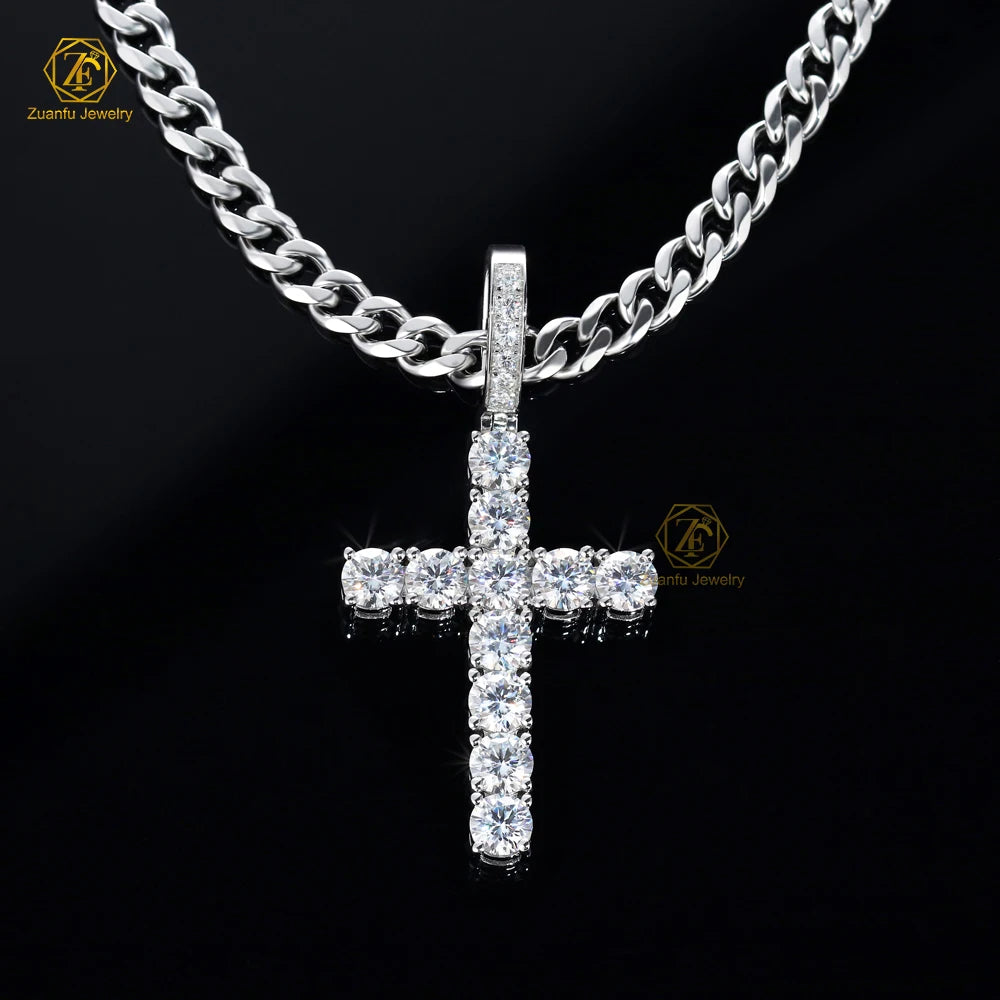 Reasonable Price Luxury 925 Sterling Silver Gold Plated VVS Moissanite Cross Pendant for Men and Women Hip Hop Style Jewelry