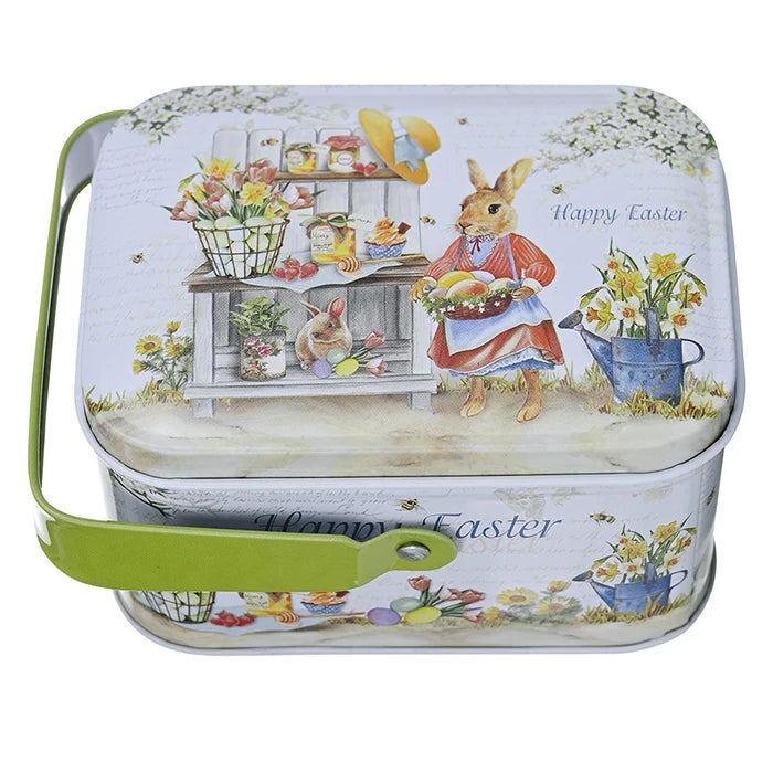 Hot Sale Easter Tinplate Box With Handle Empty Tinplate Container Easter Gift Box Easter Favor Box for Candy Cookie