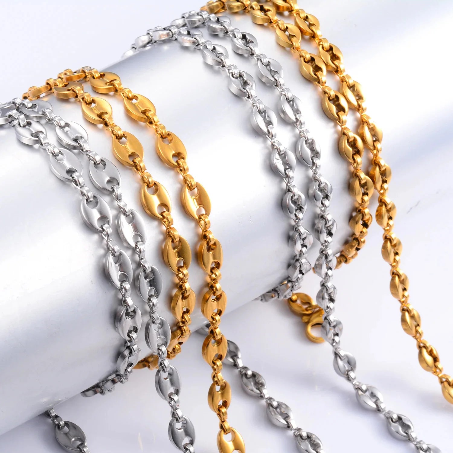 Fashion Jewelry Gold Plated Chubby Coffee Bean Necklace Bracelet Stainless Steel Pig Nose Coffee Bean Link Chain Necklace