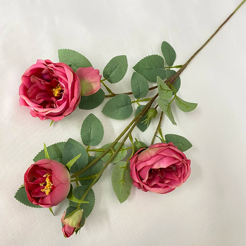 Multicolor-Rose Red Modern Style Artificial Flower Wedding Decoration 4 Head European Roses