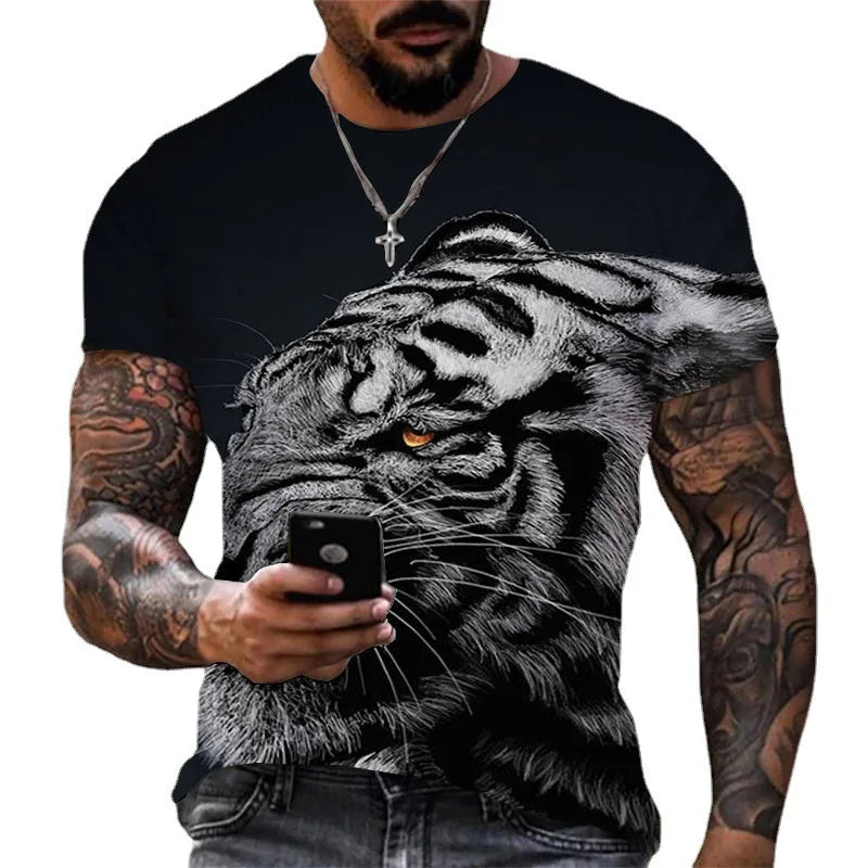 Fitspi Wholesale European American Summer Fashion Beast Tiger T-Shirt 3D Printed Short Sleeved Top Diy