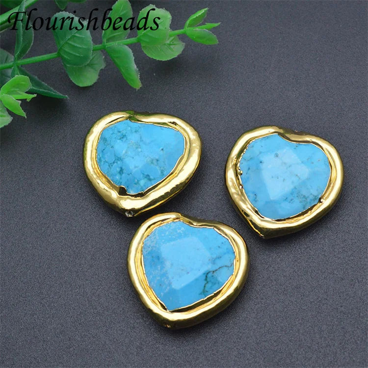 New Design Gold Plated Big Size Freeform Heart Synthetic Turquoise Stone Loose Beads for DIY Jewelry Bracelet Making