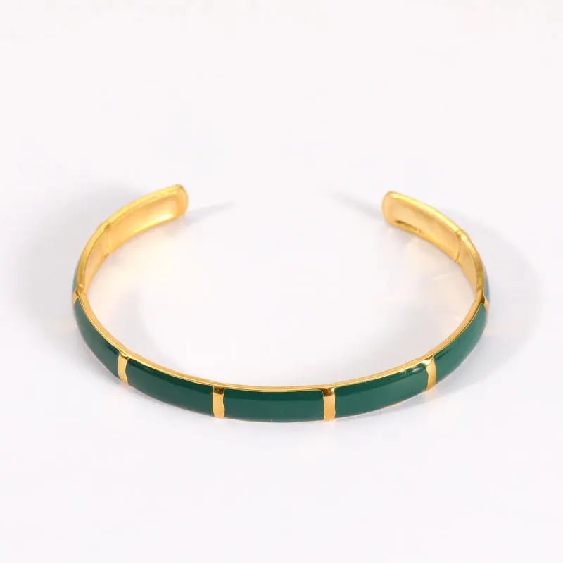 Custom New Fashion Enamel Design Ladies 18K Gold Plated Bangles Stainless Steel Colorful Enamel Cuff Bangle Bracelet
