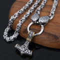 Stainless Steel Mjolnir Thor's Hammer Stainless Steel Viking Snake  Necklace