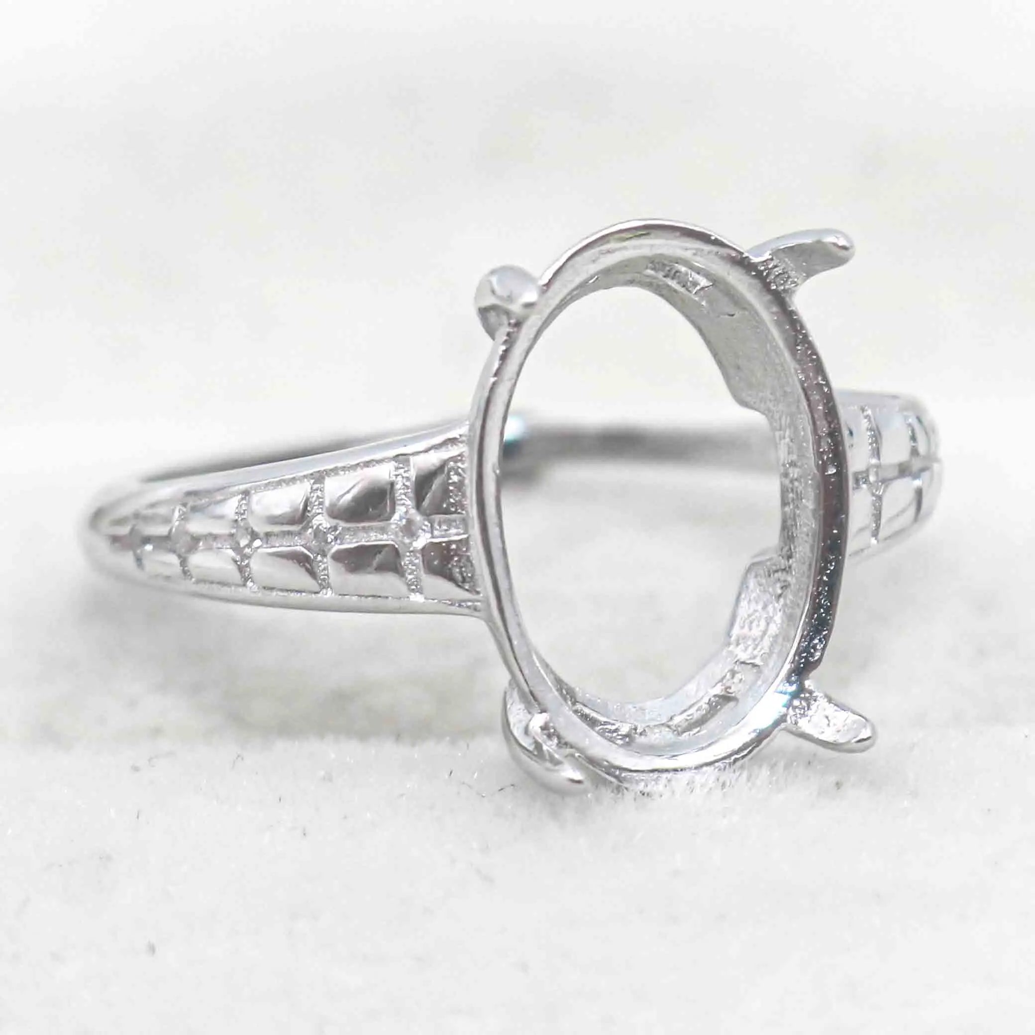 Sterling Silver 10*14mm Semi Mount Ring Empty Frame Blank Support Claws Setting S925 Base Holder Without Center Stone for Inlay