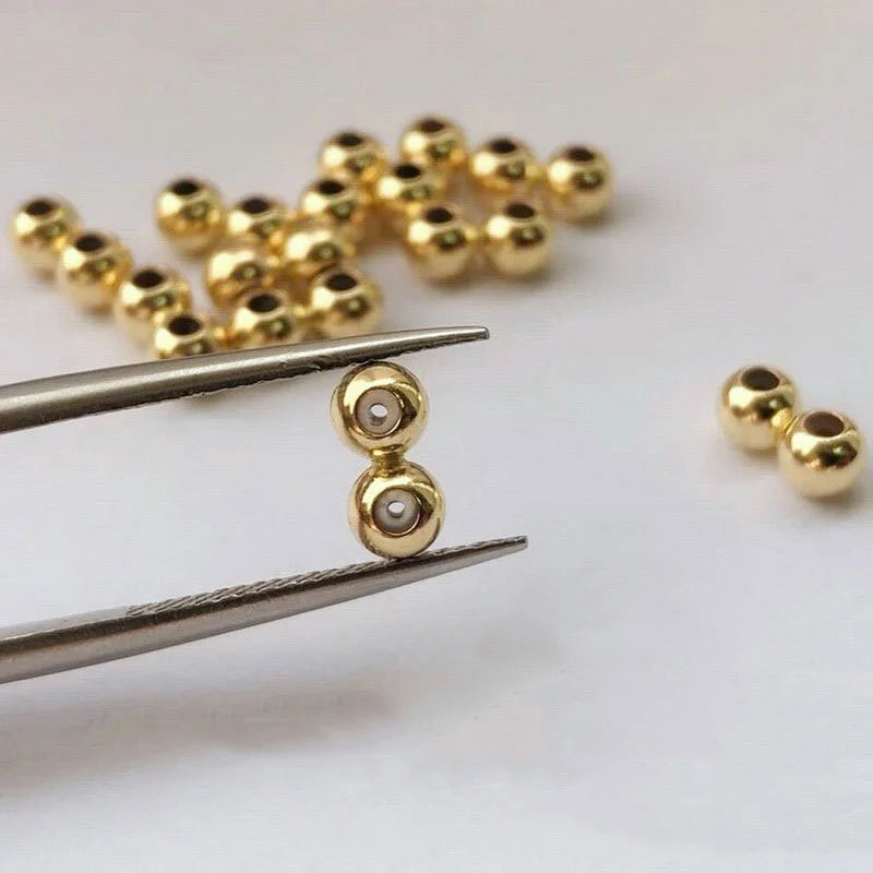 GF Real 14K Gold Filled 2 Row Adjustable Silicone Stopper Round Spacer Double Beads for 0.7-1.4mm Chain Bracelet Necklace