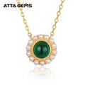 ATTA 6mm Round Cut Lab Grown Emerald Stone 18k Gold Plated and 925 Sterling Silver Charm Emerald Necklace With Freshwater Pearl
