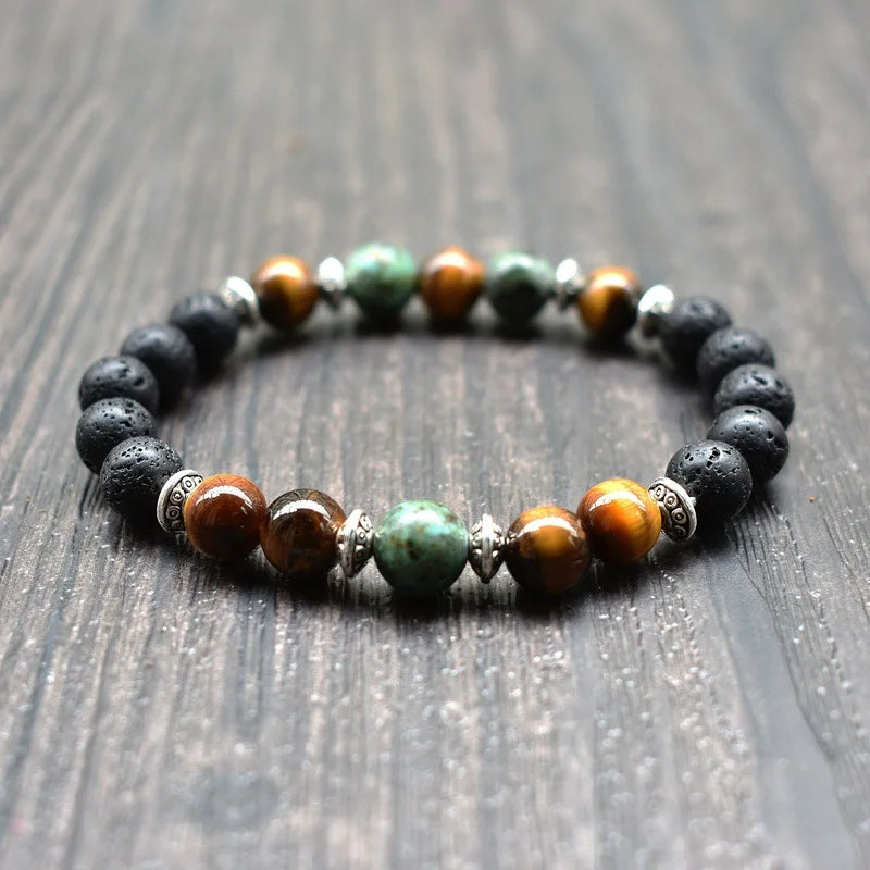 New Design 8mm Lava Beads Essential Oil Diffuser Bracelet Natural Tiger Eye African Turquoise Adjustable Bracelets for Unisex