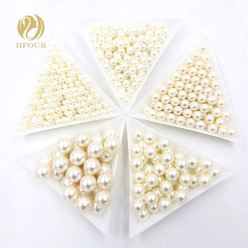 HFOUR Synthetic Lab Created Creamy White Round Loose Pearls 3mm-14mm No Hole for Garment Shoes & Bags Accessories