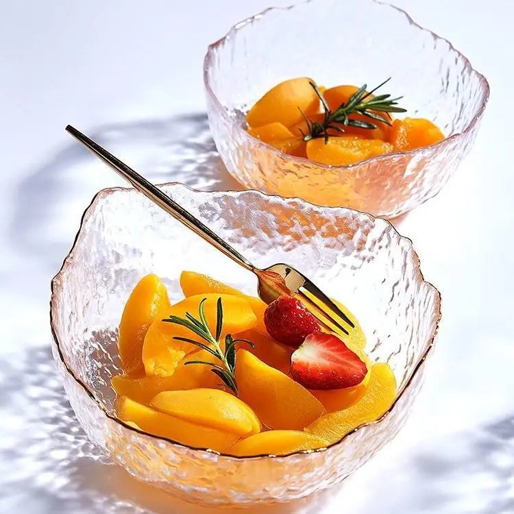 Hammer Pattern Gold Rim Japanese Glass Bowl Vegetable Salad Bowl Nordic Style Home Tableware Fruit Fishing Red Dessert Bowl