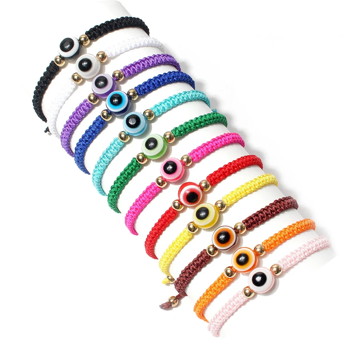 KDC868 Blue Turkish Evil Eye Crystal Beaded Gold Plated Handmade Unisex Adjustable Bracelet for Gifts