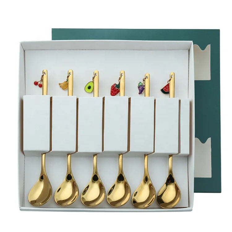 Hot 2025 Ins Style Simple 410 Stainless Steel Fruit Pendant Stirring Coffee Dessert Spoon HUFA Brand Flatware Set
